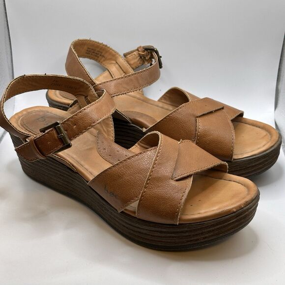 boc Shoes - B.O.C Sandals Women Size 7M Tan Faux Leather Platform Wedge Heel Comfort Shoes